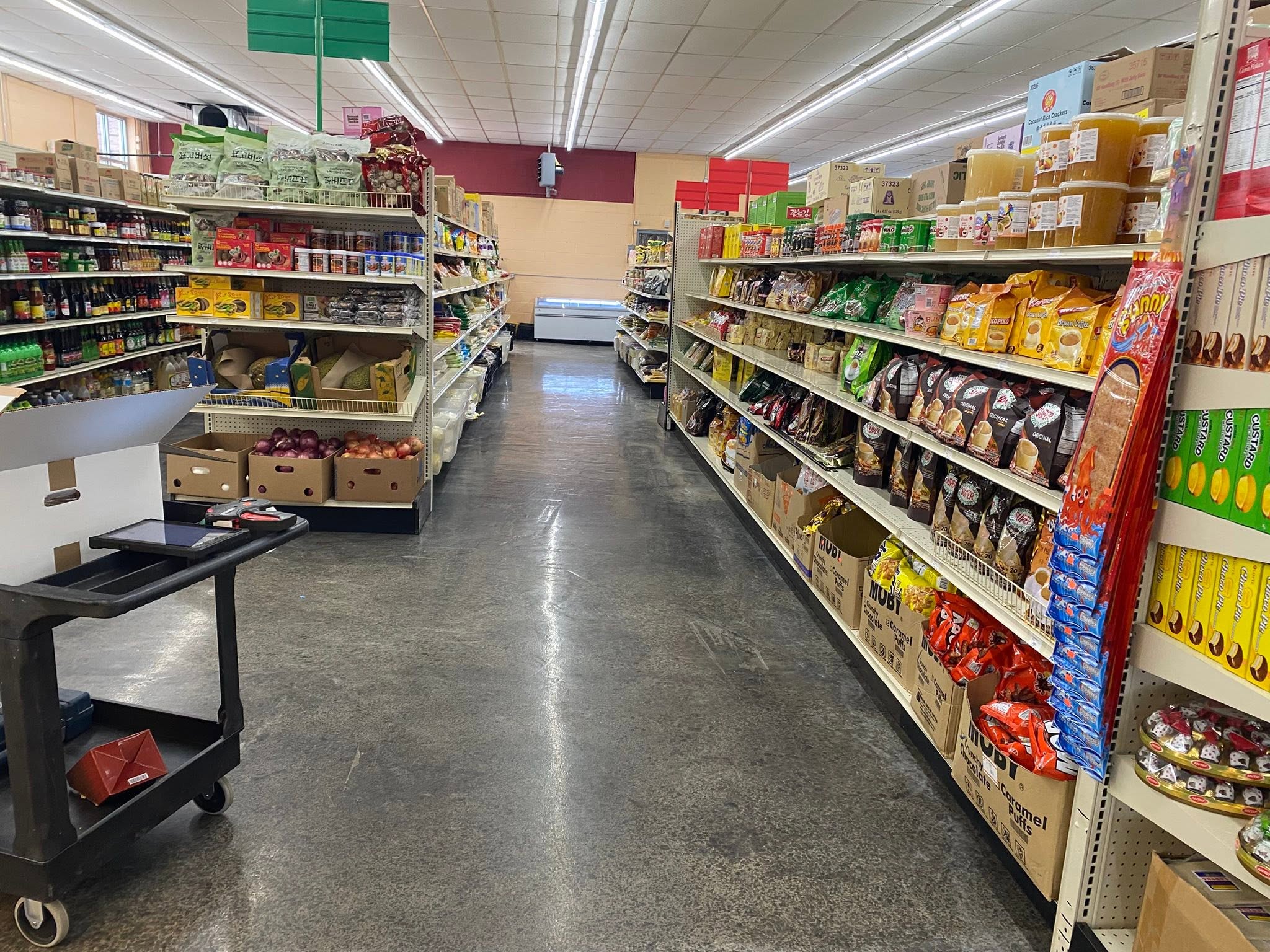 International grocery shelves at the Cedar Rapids market