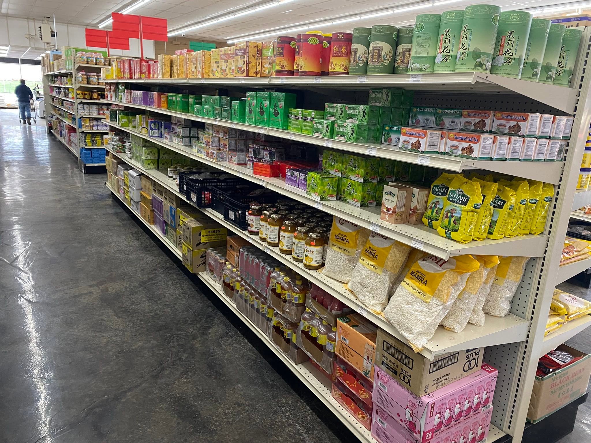 Stocked grocery shelves at the Waterloo market